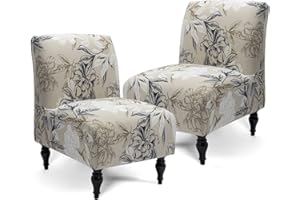 Iauddy Armless Accent Slipper Chair Cover Slipcover,Stretch Spandex Printed Removable Non-Slip Silp Cover for Accent Chair Without Arms Furniture Protector for Living Dining Room