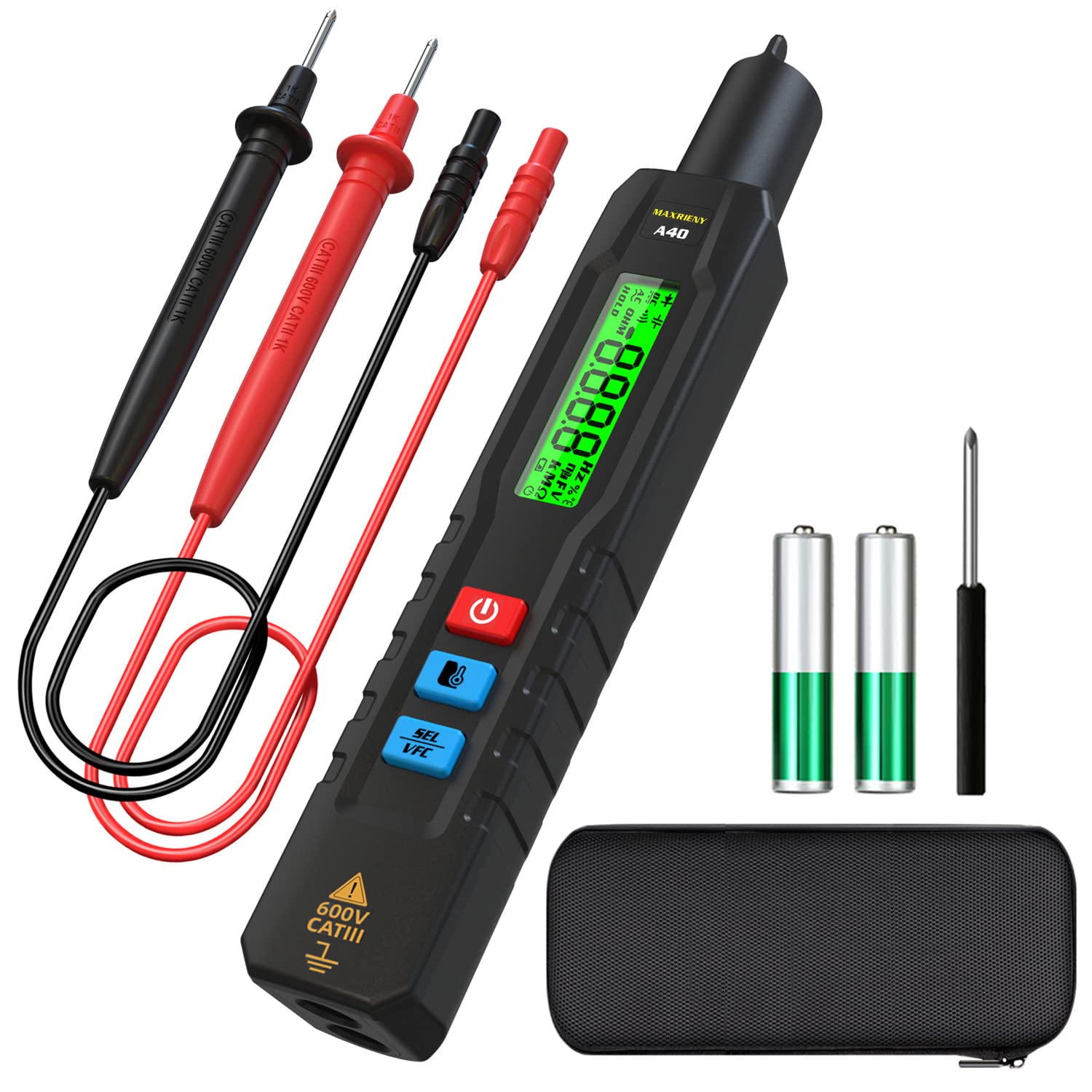 MAXRIENY Voltage Tester 3-Results Display Infrared Thermometer with VFC Multimeter for Car HVAC Automotive Industry Cook