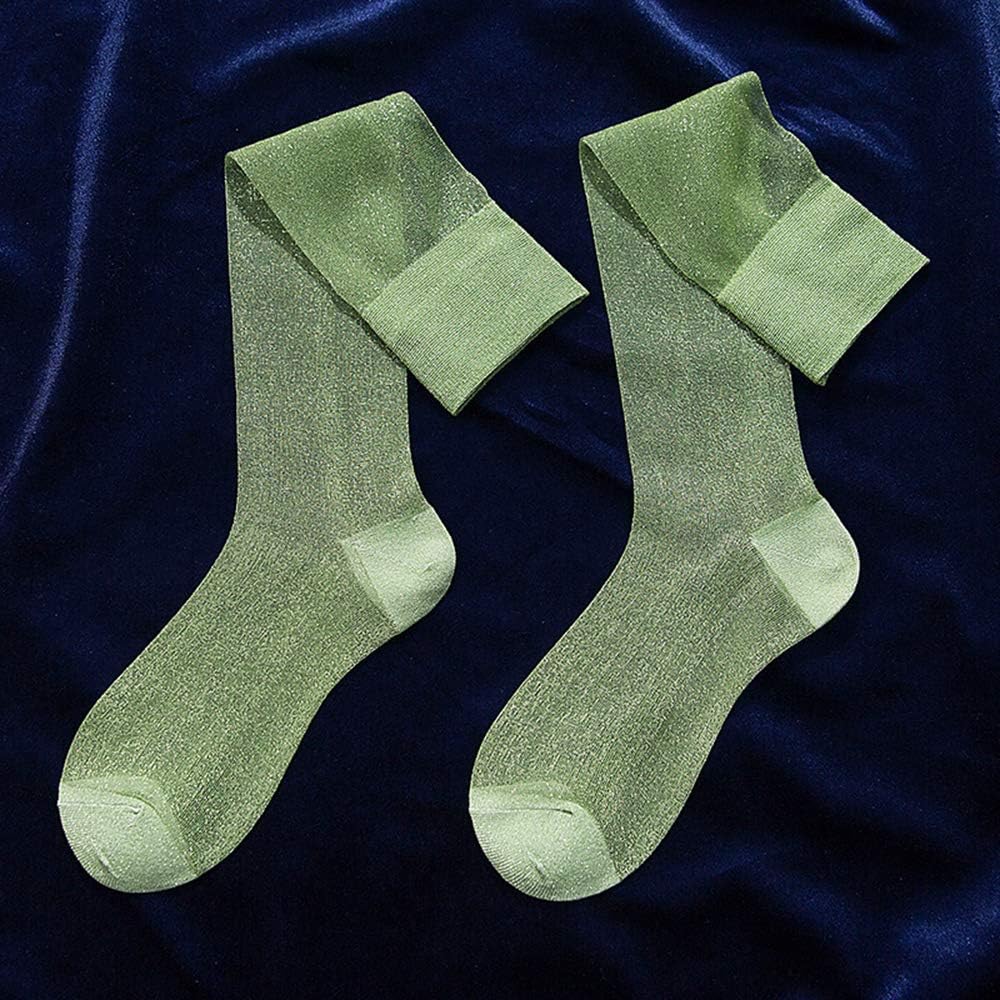 Womens Girls Sheer Shimmery Shinny Bling See Through Transparent Mesh Costume Novelty Knee High Socks,Green: Clothing