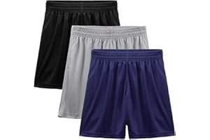 KDVOG 4-Pack Boy's Athletic Shorts Elastic Waistband Quick Dry Youth Basketball Shorts with Pockets (Ages 7-15)