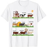 Types of Cow & Cattle Ideas for Kids & Boys Farmer Costume T-Shirt