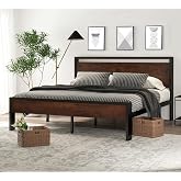 SHA CERLIN 14 Inch King Size Metal Platform Bed Frame with Wooden Headboard and Footboard, Mattress Foundation, No Box Spring Needed, Large Under Bed Storage, Mahogany