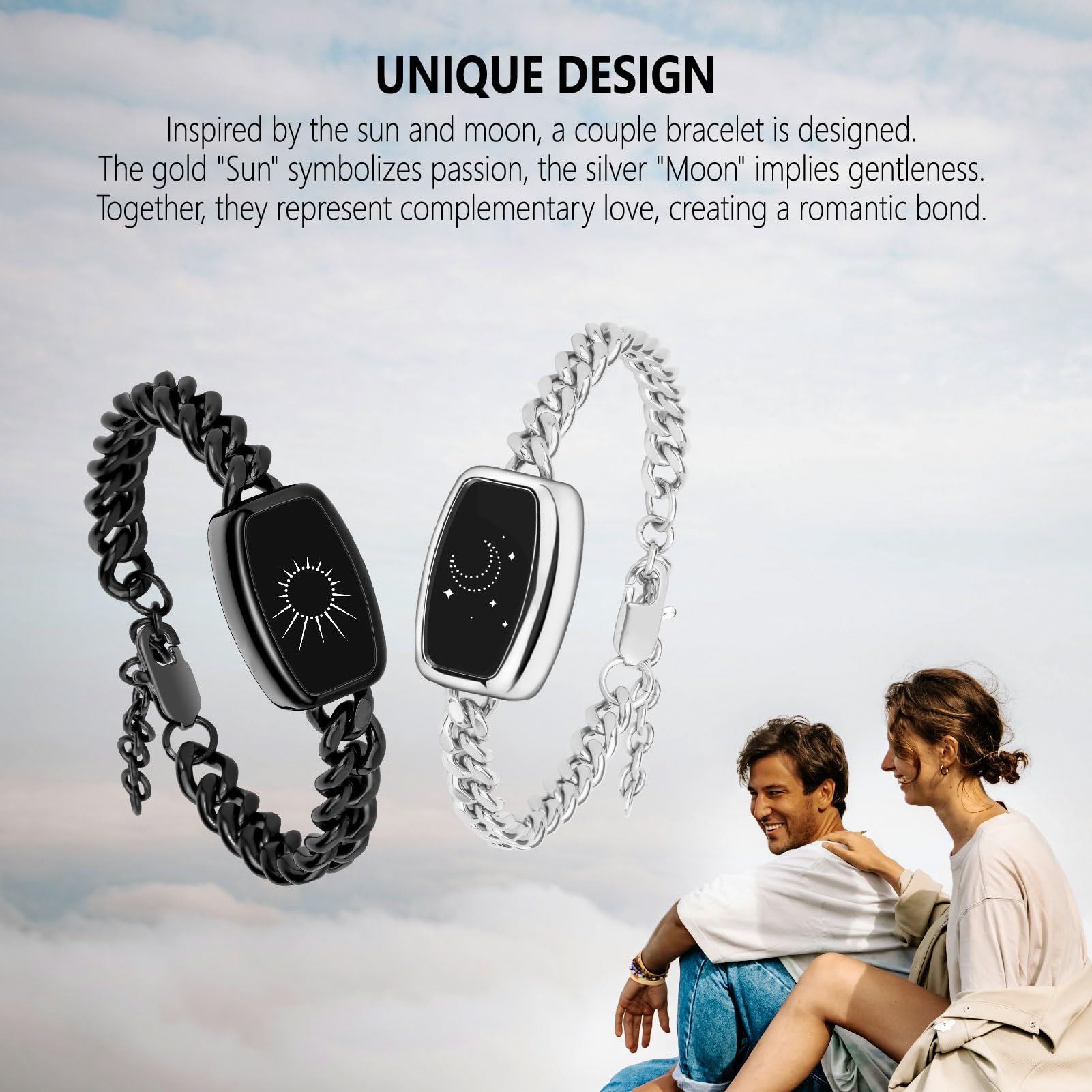 PNMNBW Long Distance Touch Bracelets for Couples, Vibration & Light up | Long Distance Couples Bracelets Relationship Gifts for Girlfriend Bluetooth Pairing Jewelry Xmas Gifts