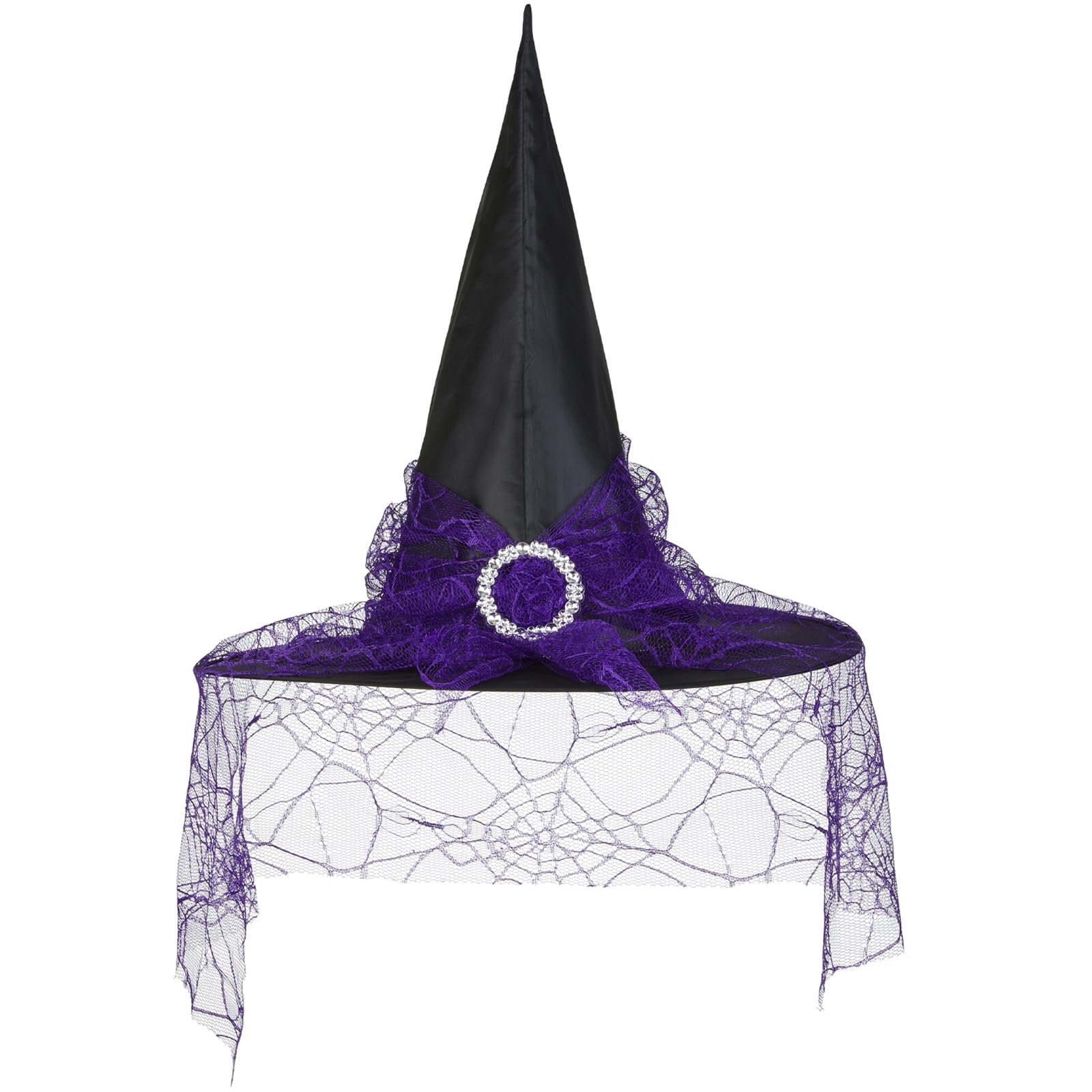 Photo 1 of Leuceiy Witch Hat for Women, Halloween Costume Accessory for Adults Party Cosplay, Wizard Hat with Veil(Purple)