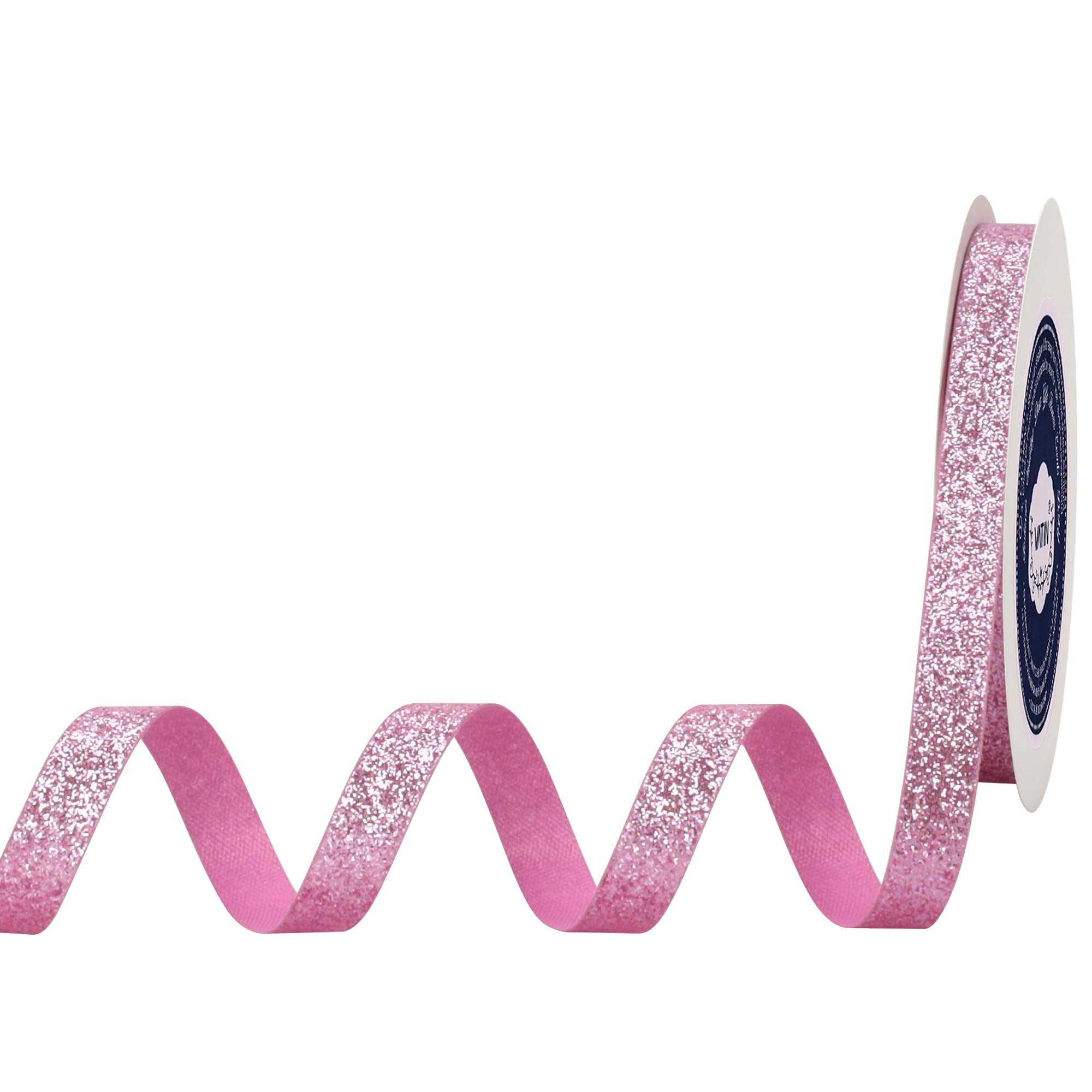 Photo 1 of VATIN Pink Continues Glitter Ribbon 3/8 Inch x 25 Yards - for Gift Wrapping, Crafts, Christmas Tree & Ornament Decoration, Home Decor -Pink Cut Edge Christmas Ribbon