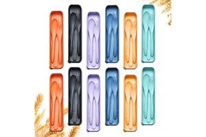 YDYTOP Reusable Travel Utensils Set with Case, 12 Sets Wheat Straw Portable Plastic Fork Spoons Knife Camping Cutlery, Eco-Friendly BPA Free Lunch Tableware for Kids Adults Travel Picnic Silverware