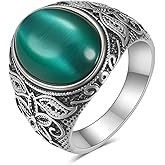 LXBQYSTO Retro Large Black Stone Wedding Band For Men Classical Gothic Stainless Steel Rings