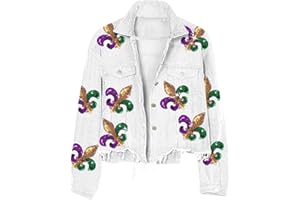 happlan Women's Sequin Embroidery Cropped Frayed Hem Vintage Washed Corduroy Jacket Coat Shacket for Women