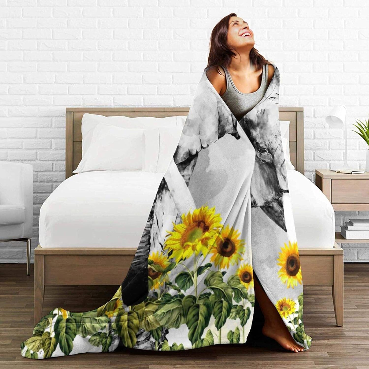 Elephant and Sunflower Blanket Anti Pilling Throw Blankets Cozy Durable Blankets for Office Couch Cinema Gifts Quality Washable 50x40 Inch - Image 5