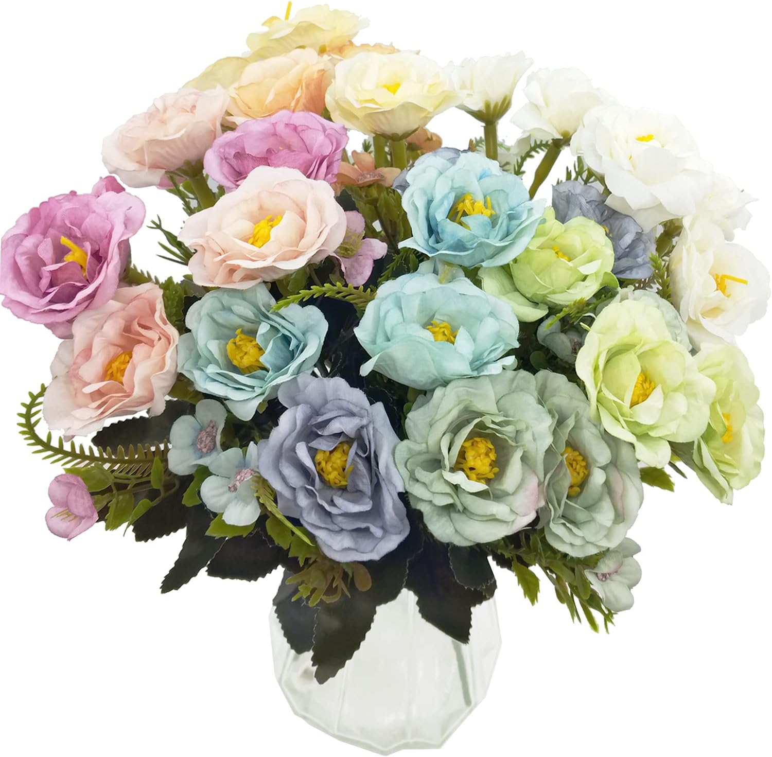 CORVYUC 5 Bundles Artificial Rose Silk Flowers Faux Fake Flower Bouquets Arrangements in Vase for Wedding Home Office Party Decor Table Centerpieces (Multi-Color)