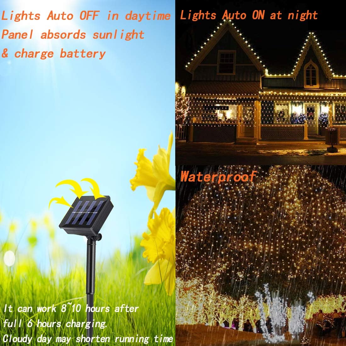 200 LED Solar Net Light, 3M x 2M Mesh Fairy String Lights, 8 Modes Outdoor Weatherproof Curtain Lights - Image 5