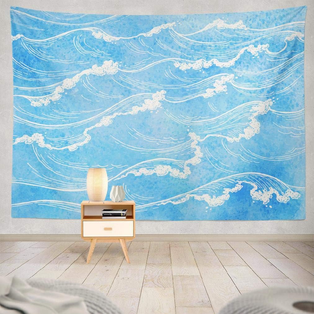 Kayel Ocean-Waves Tapestry Wall Hanging,Sea Waves Summer Watercolor Beach Wall Hanging Tapestry Home Decorations for Living Room Bedroom Dorm Decor in 60x80 Inches Sea Summer Ocean