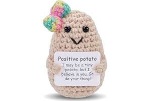 JELUTAR Mini Funny Positive Potato, 3 inch Knitted Doll with Positive Card for Cheer Up Gifts and Party Decorations, Cute Positive Potato Crochet Doll for Birthday Gifts (Potato with Rainbow Bow)
