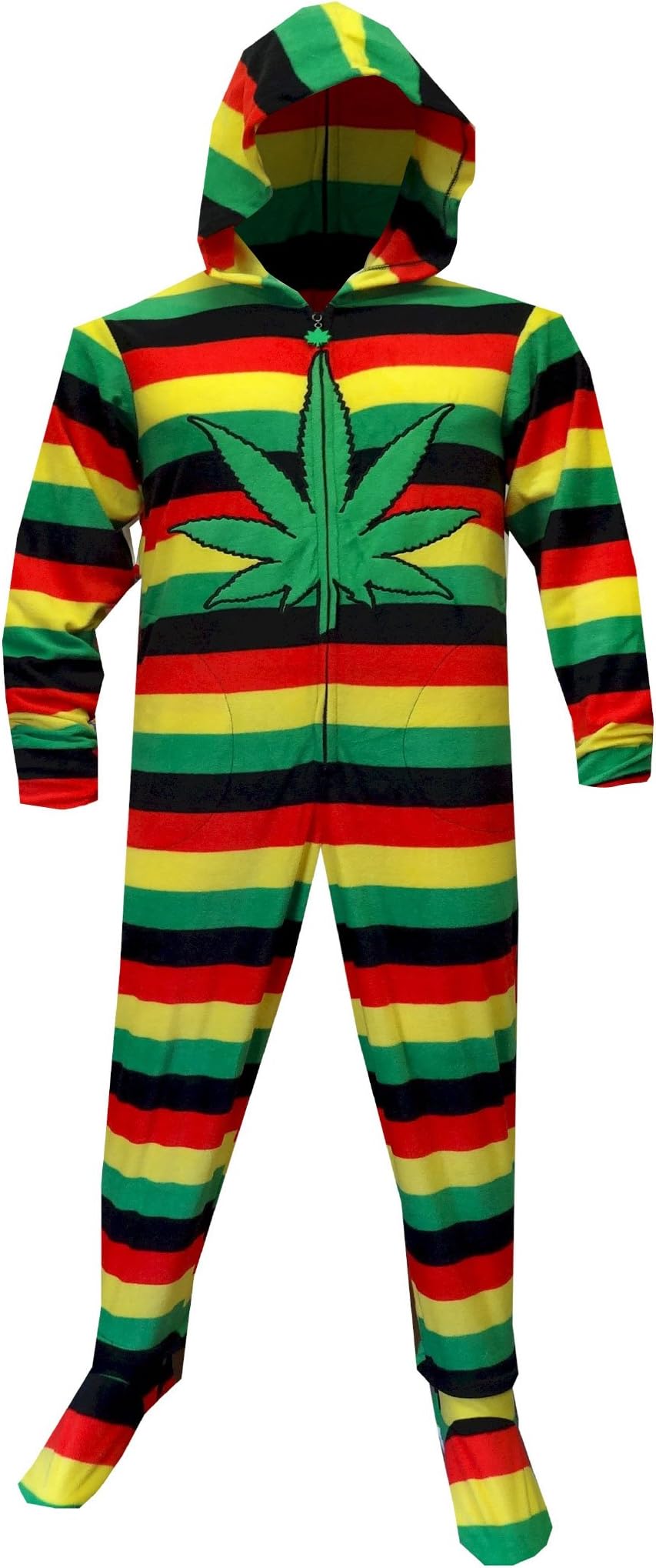 WebUndies.com Men's Weedman Route 420 Pot Footie One Piece Pajamas with Hood