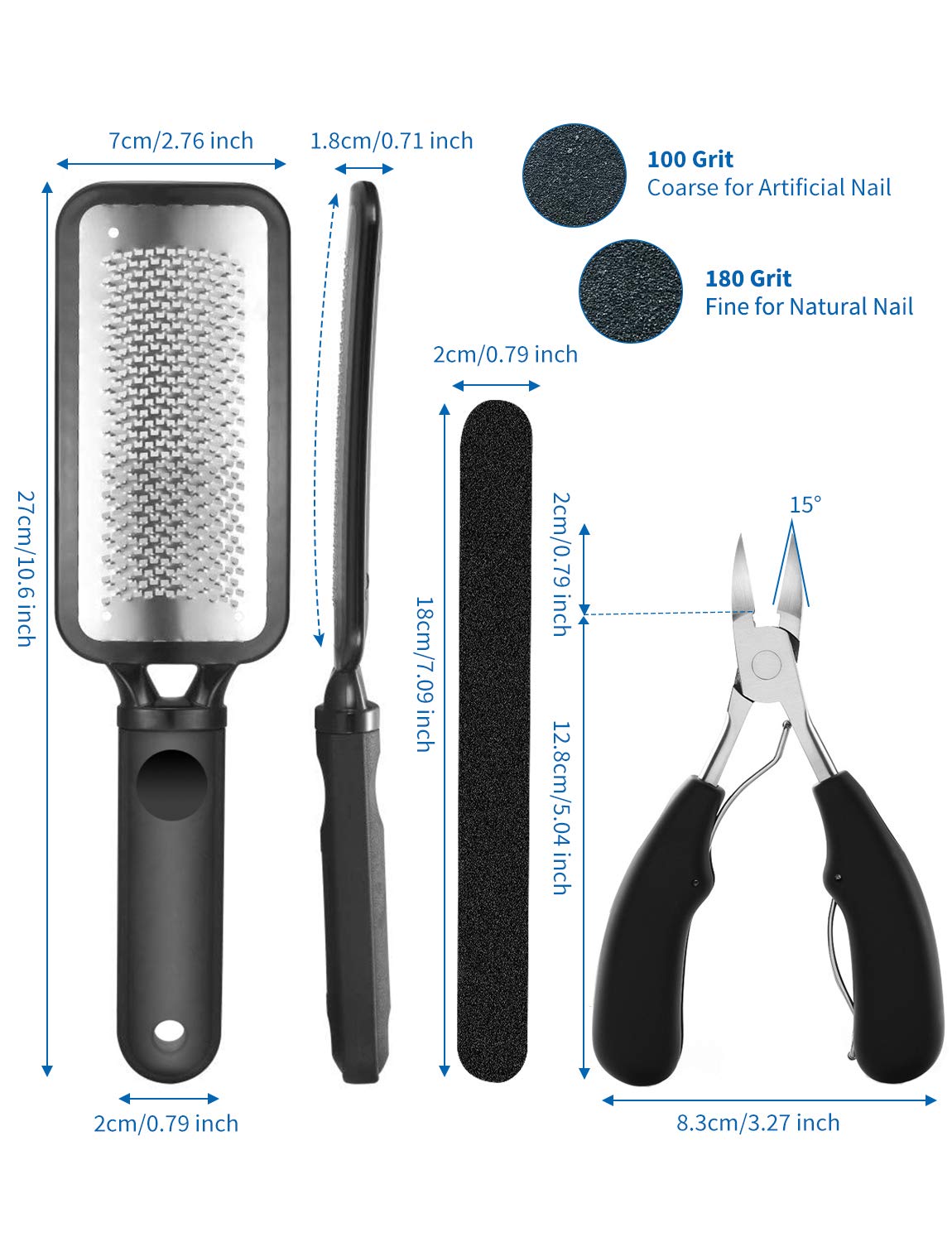Colossal Foot Rasp Foot File and Callus Remover, 3 in 1 Foot Care Pedicure Set Tool for Hard Skin Cuticle Remover, Can be Used on Both Wet and Dry Feet, Surgical Grade Stainless Steel File: Beauty