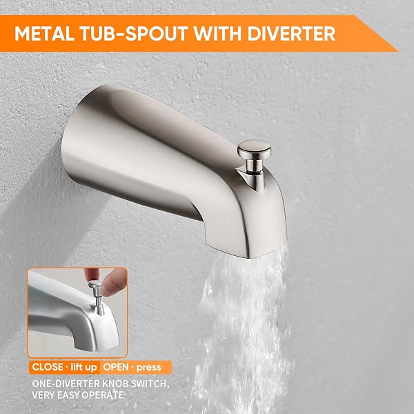 BRUSHED NICKEL TUB SHOWER FAUCET SET COMPLETE WITH 8-INCH RAINFALL SHOWER HEAD AND TUB SPOUT INCLUDED SHOWER VALVE TUB SHOWER TRIM KIT BRUSHED NICKEL