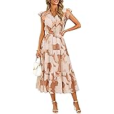 ZESICA Women's Summer Floral Midi Dress 2026 Casual Flutter Short Sleeve Chiffon Button Down Wedding Guest Party Dresses