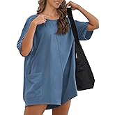 Buauty Women Summer Oversized Jumpsuit Romper,Athletic Workout Short Sleeve Overalls,Trendy Casual Baggy Tee Outfits