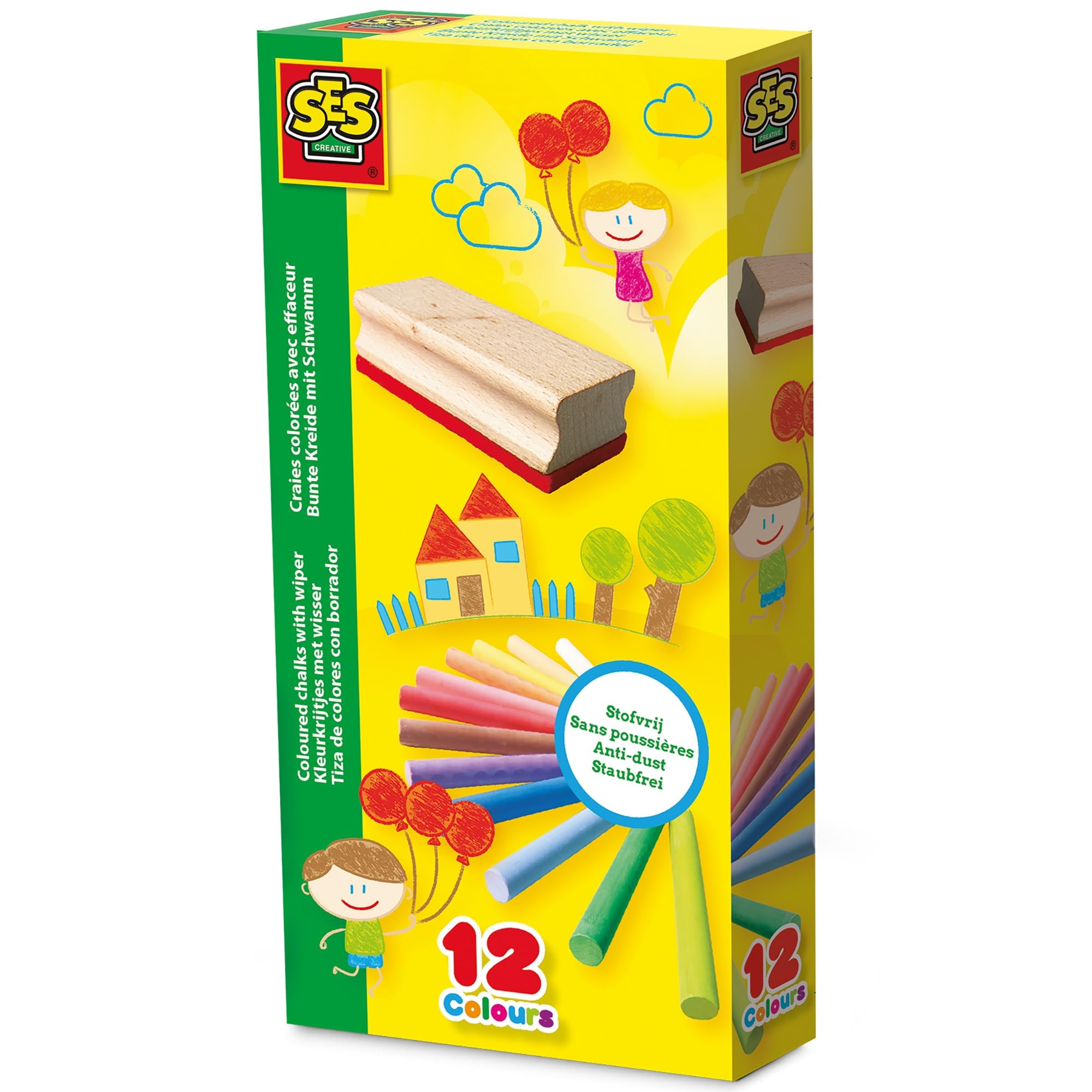 SES Creative 00208 Coloured Chalk With Wiper, Mixed, 12 Count (Pack of 1)