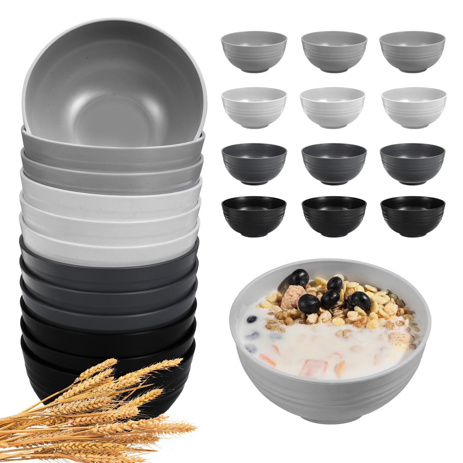 Photo 1 of HEYCOME 12 Pcs Unbreakable Cereal Bowls Set, 26 Oz Wheat Straw Bowls Set, Microwave & Dishwasher Safe Bowls for Kitchen, Reusable Plastic Bowls for Soup, Salad and Snack, BPA Free, Multicolor