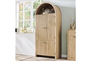 IFGET 71" Tall Arched Kitchen Pantry, Modern Fluted Wood Storage Cabinet with Doors, 3 Adjustable Shelves, 6 Door Shelves, Organizer, Versatile Cupboard for Kitchen, Bathroom, Natural