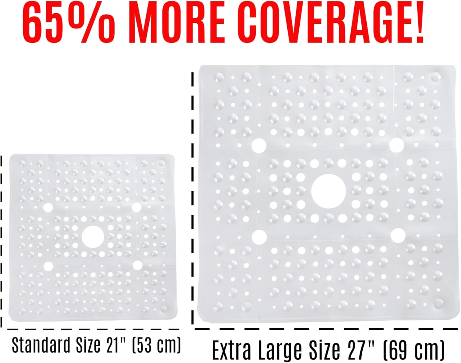 SlipX Solutions Extra Large Square Shower Mat, 27 x 27 Inches, Provides More Coverage & Non-Slip Traction (100 Suction Cups, Great Drainage, White Pearl): Health & Personal Care