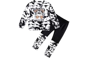 DONWEN Toddler Girl Clothes,Tie Dye Sweatsuit 2 Piece Girls Outfits Graphic Pullover Top Pants Girls Fall Winter Outfit