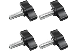 Murtenze 4 Pack 1/4"-20 x 3/4" Thumb Screw Stainless Steel Tee Wing Plastic Knob, Standard/Coarse Thread Thumbscrew Black Aluminum Knob