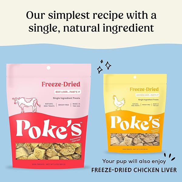 POKE’S FREEZE-DRIED DOG TREATS, BEEF LIVER RECIPE, SINGLE INGREDIENT NATURAL DOG TREATS, MADE IN USA, WHEAT-FREE, 3 OZ