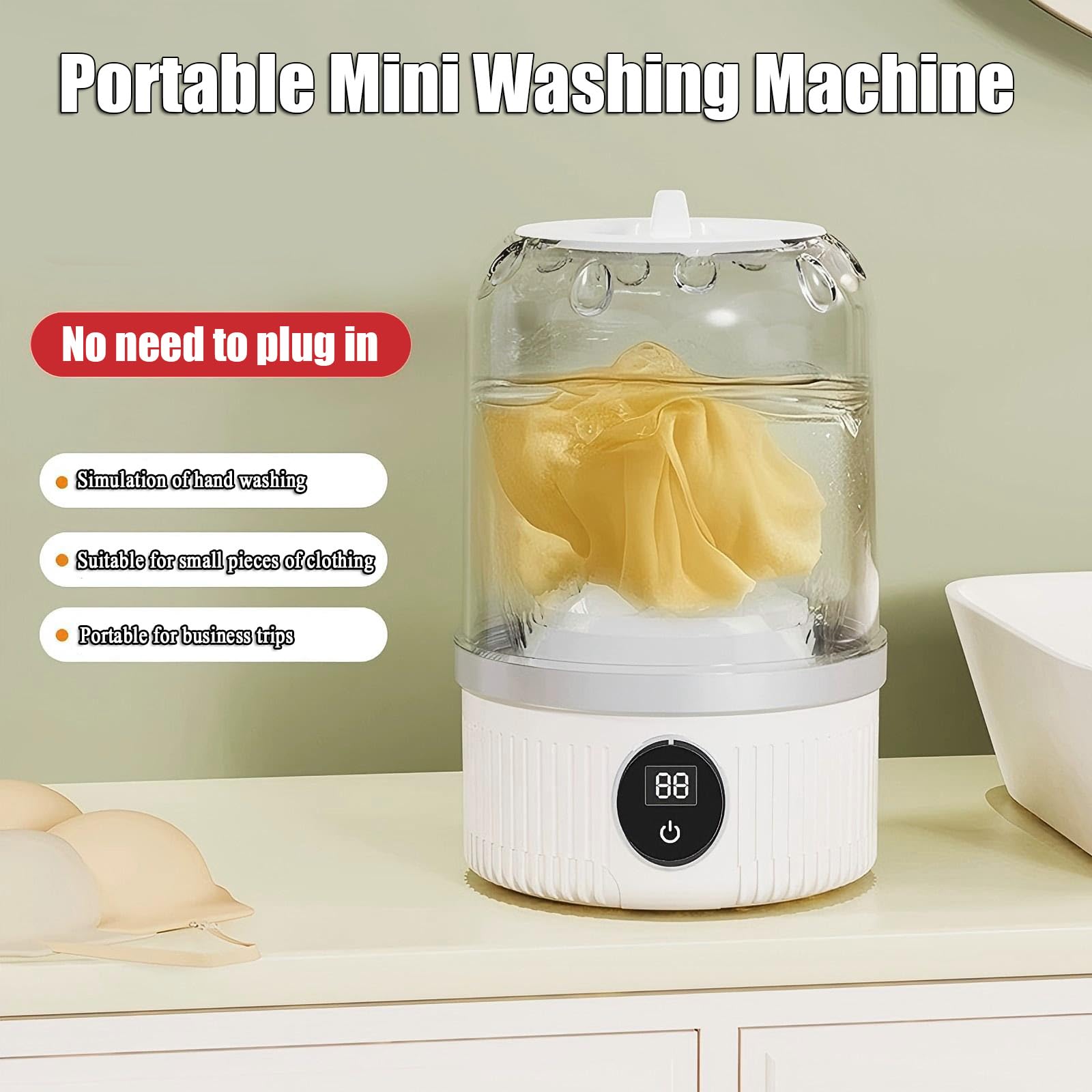 2025 Upgraded Portable Mini Washing Machine - Deep Clean Socks, Underwear, Baby Clothes - Ideal for Singles, Apartments, Travel (White)