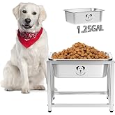 Elevated Dog Water Bowl, Stainless Steel Dog Bowl for Medium Large Dogs, Easy to Clean and Assemble for Outdoor Use 1.25 Gallons Bowl with Full Metal Stand Raised 10.23"