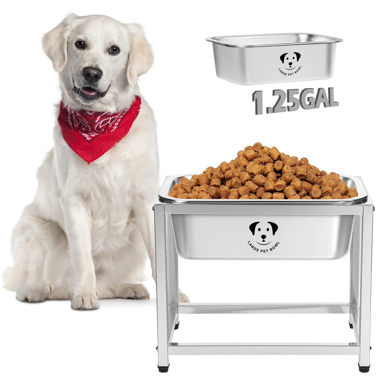 Photo 1 of 1.25 Gallon Elevated Large Dog Water Bowl, 10.23" Raised Stainless Steel Bowl for Medium Large Breed, Elevated Dog Water Bowl with Full Metal Stand, Easy to Clean and Assemble for Indoor Outdoor