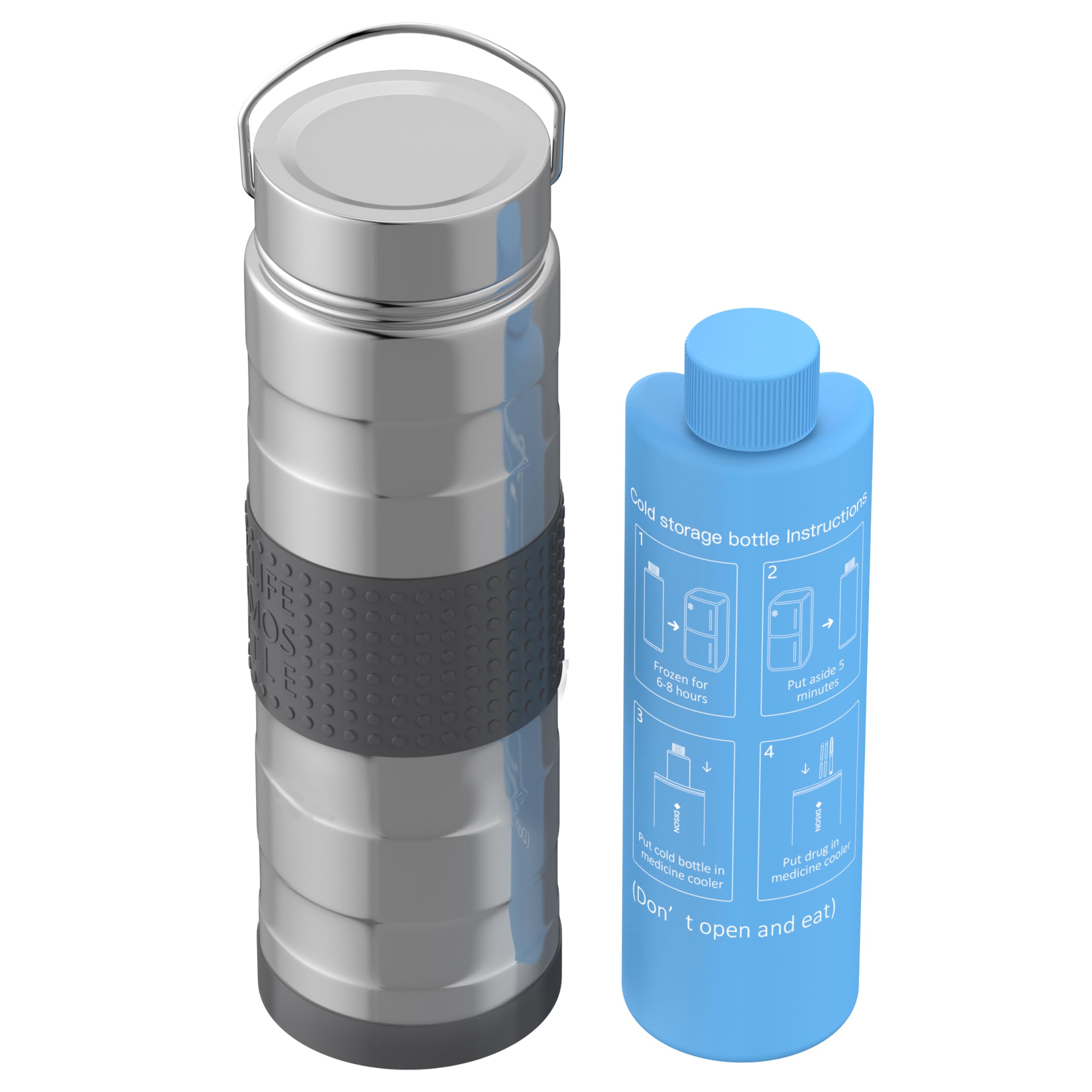 KEKHEALTH Insulin Cooler Travel Case, Medicine Cool Bag 74 Hours 7 Insulin Pens with QR Medical Travel Tag, Diabetic Travel Kits with Biogel Ice Pack(Silver)