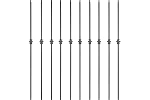 Myard Single Knuckle 1/2 Inches Square Forged Iron Stair Balusters Furniture for Deck Handrail Railing Staircase Balusters Banister Balustrade, 44 Inches 10-Pack (Satin Black)
