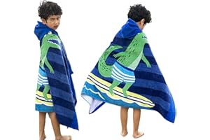 BANGSAUR Kids Hooded Beach Bath Towels, 100% Cotton 50"x30" Wrap Bathrobe, Toddlers Boys 3-12 Years Coverup Towel Surfing Crocodile