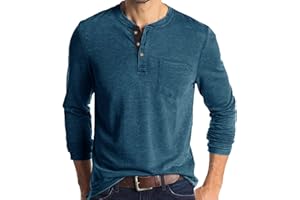 Henley Shirts for Men Shirt Long Sleeve Cotton T-Shirt with Pocket Button V Neck T Shirts Men Lightweight Tops