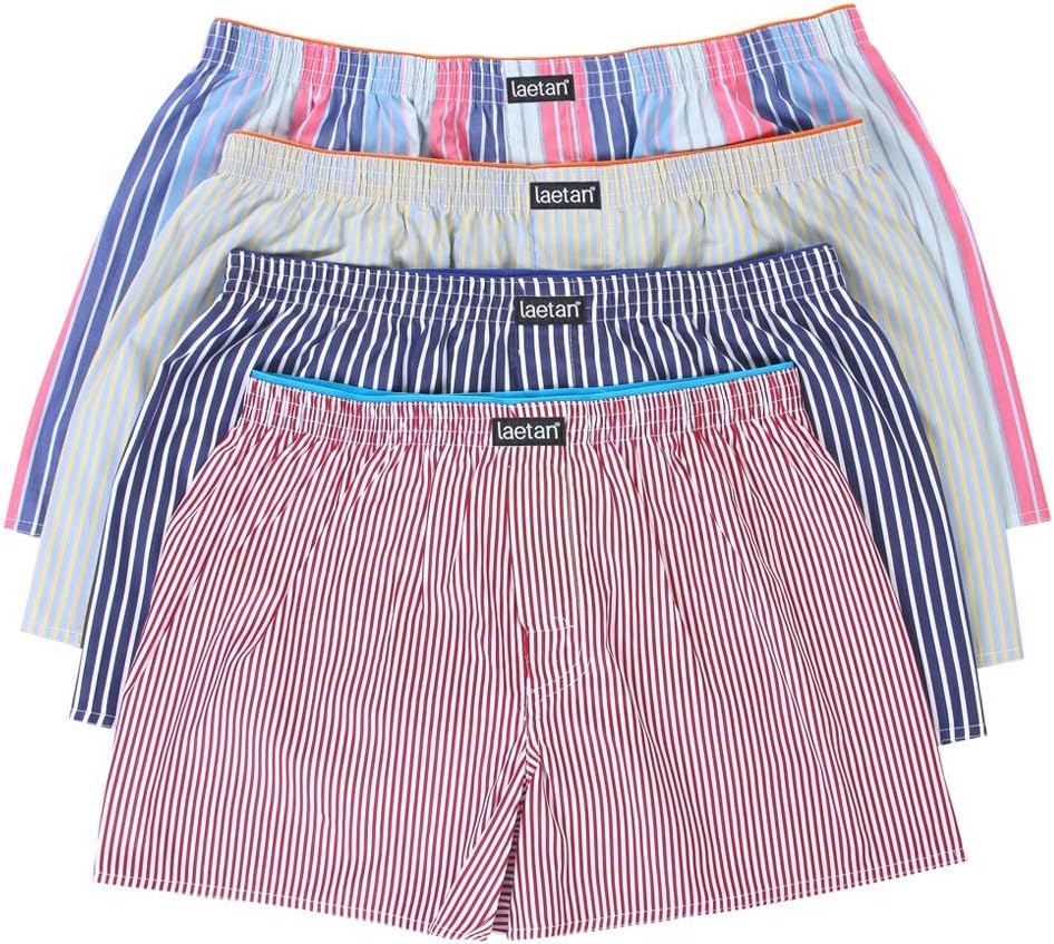 LAETAN Men's 4 Pack Soft Cotton Poplin Boxers, Woven Boxer Shorts, Boxer Briefs