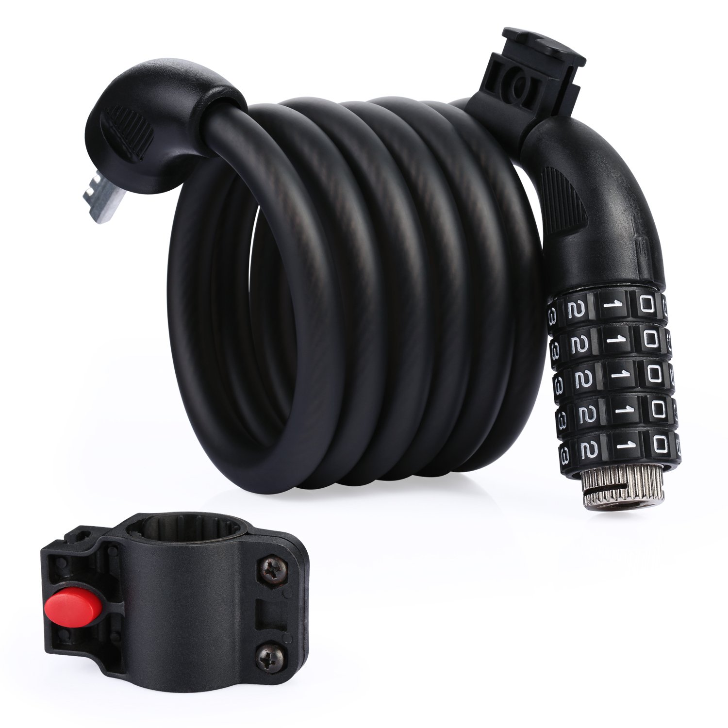 Bike Cable Lock, BIGO 1.8M Security Bike Cable Basic Self Coiling Resettable Combination Cable Bike Locks with Mounting Bracket, Best For Bicycle, Scooter, Grills & Other Items That Need To Be Secured