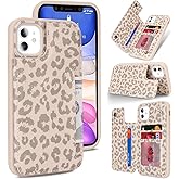 iCoverCase Compatible with iPhone 11 Case with Card Holder, Wallet Phone Case for Women Men RFID Blocking PU Leather Protective Case 6.1 Inch (Beige Leopard)