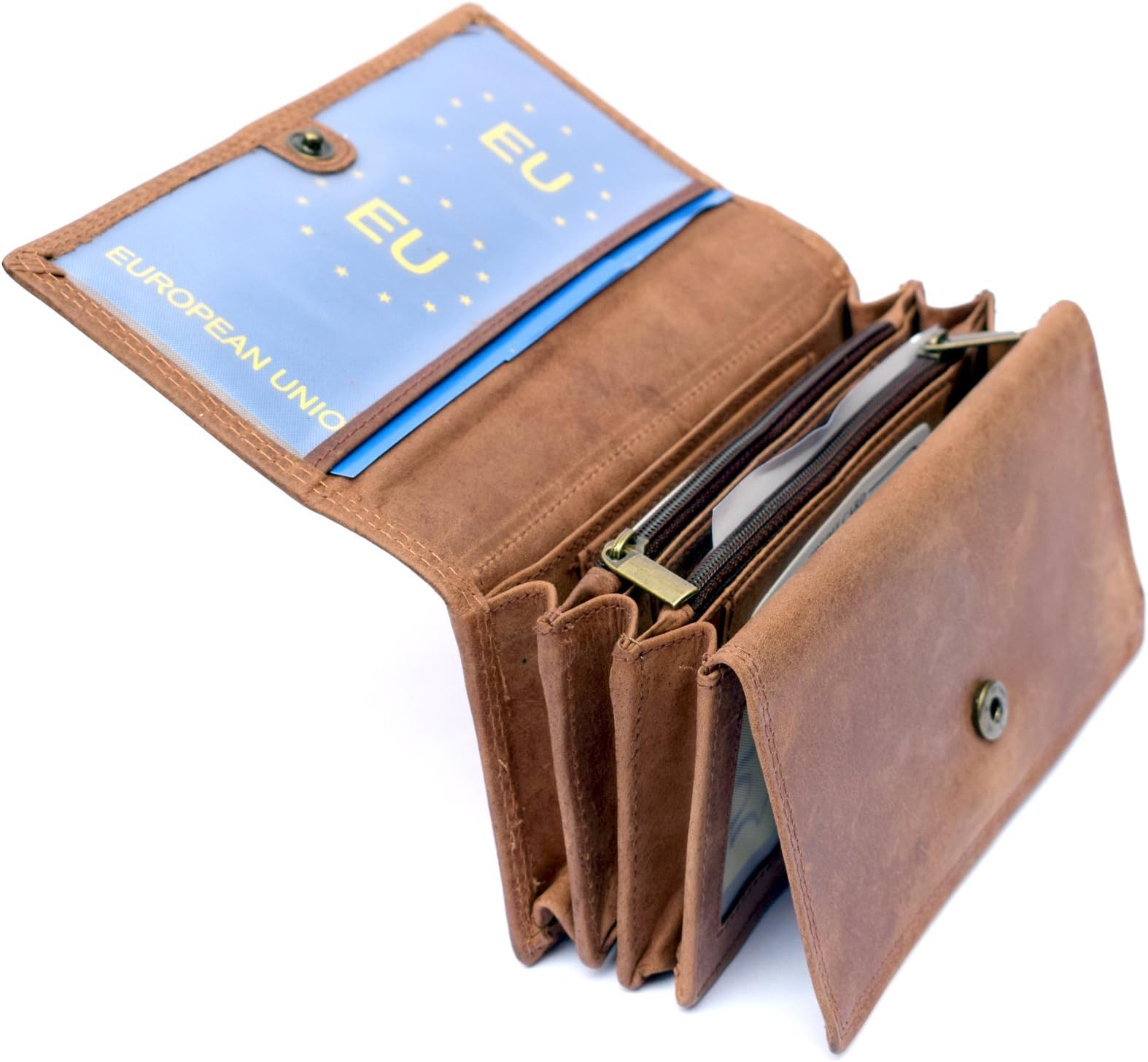 Ladies Real Leather Large Purse in Colours - Distressed Oiled Hunter Suede (Suede Brown)
