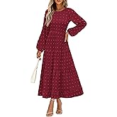 PRETTYGARDEN Women's Fall Spring Elegant Long Sleeve Maxi Dress Swiss Dot A Line Flowy Casual Holiday Party Going Out Dresses