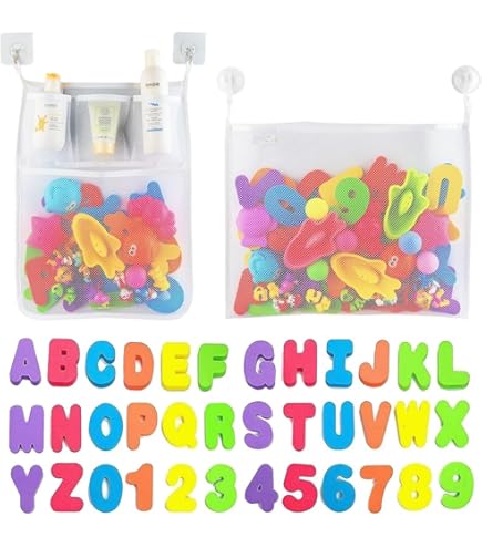 Paizizi Bad Letters Cijfers Schuim 36-delig Alfabet Bad Speelgoed met Opbergnet Organizer (45x35cm