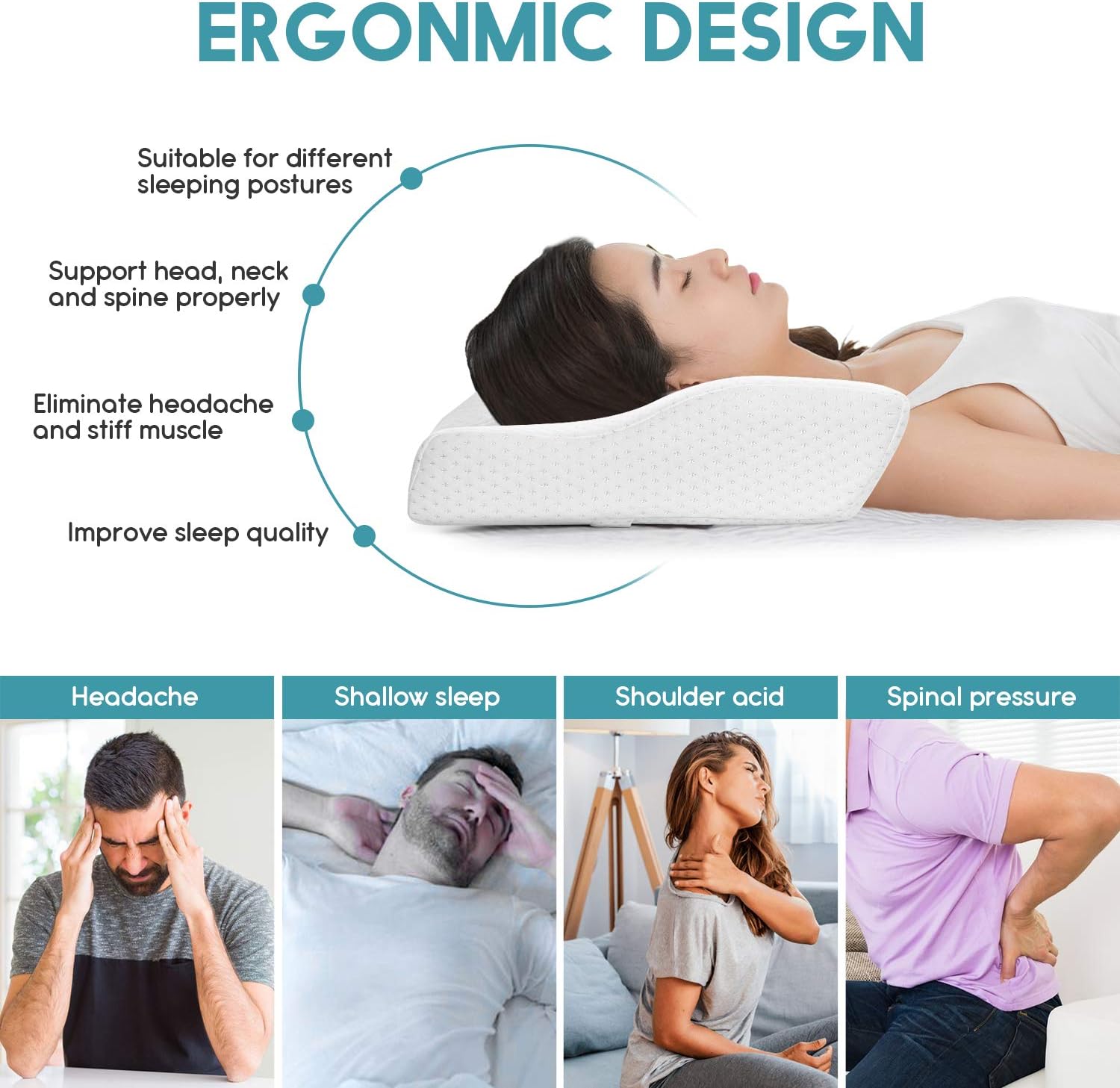SEPOVEDA Contour Memory Foam Pillow，Orthopedic Sleeping Pillows for Side, Back and Stomach Sleepers Ergonomic Cervical Pillow for Neck Pain Standard: Home & Kitchen