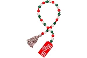 RMEOSYE Christmas HO HO HO Wood Bead Garland with Tassel Xmas Rustic Farmhouse Tiered Tray Decorations Beads Tassel Jute Rope for Country Home Decor Party Holiday Ornaments (HOHOHO)