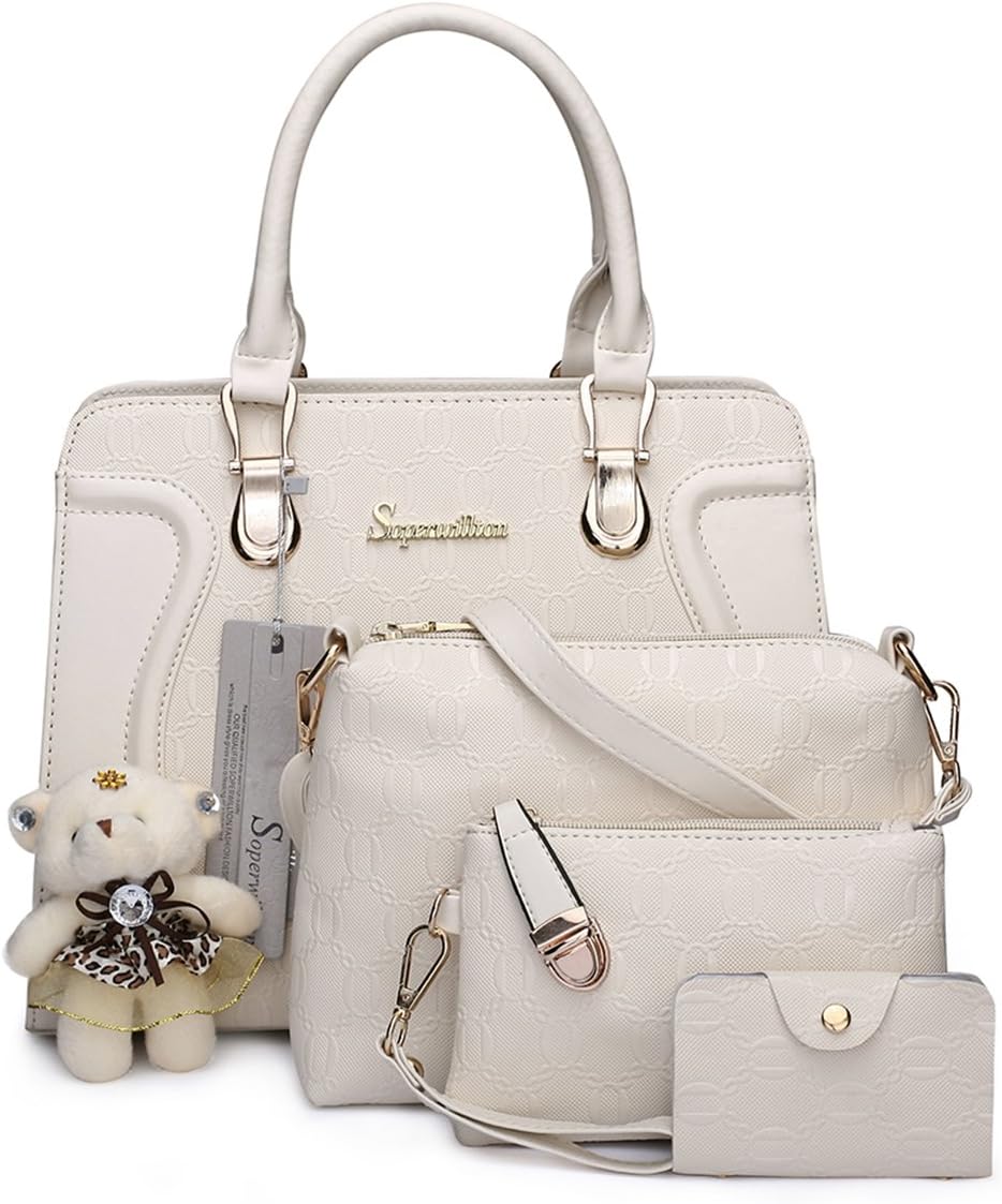 Soperwillton Handbag for Women Tote Bag Shoulder Bags Satchel 4pcs Purse Set