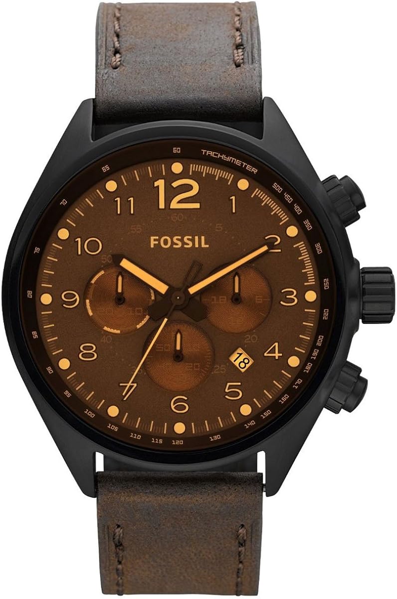 Fossil Men's Flight Chronograph Watch CH2782 with Brown Dial, Black Case and Brown Leather Strap