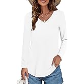 Elesomo Womens T Shirts V Neck Summer Short/Long Sleeve Cotton Tops Tees