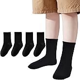 JORMATT School Kids Boys Crew Socks Girls Toddler Cotton Athletic Dress Socks Seamless Toe Unisex 4 Pairs