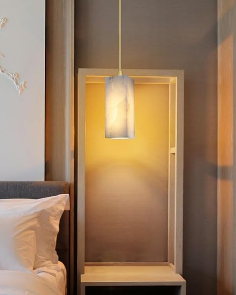 RAINLIGHTING 1 LIGHT MODERN INDUSTRIAL FARMHOUSE HANGING KITCHEN ISLAND PENDANT CEILING LIGHT FIXTURE,SQUARE NATURAL ALABASTER MARBLE GOLD FINISH OVER SINK RESTAURANT BAR CORRIDOR