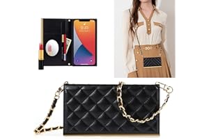 YAKVOOK Wallet Case Apply to iPhone 14,Luxury Fashion Flip Purse Leather Bag with Card Slots Crossbody Chain Shoulder Strap with Mirror Bracket Shockproof Protector (Black, iPhone 14)